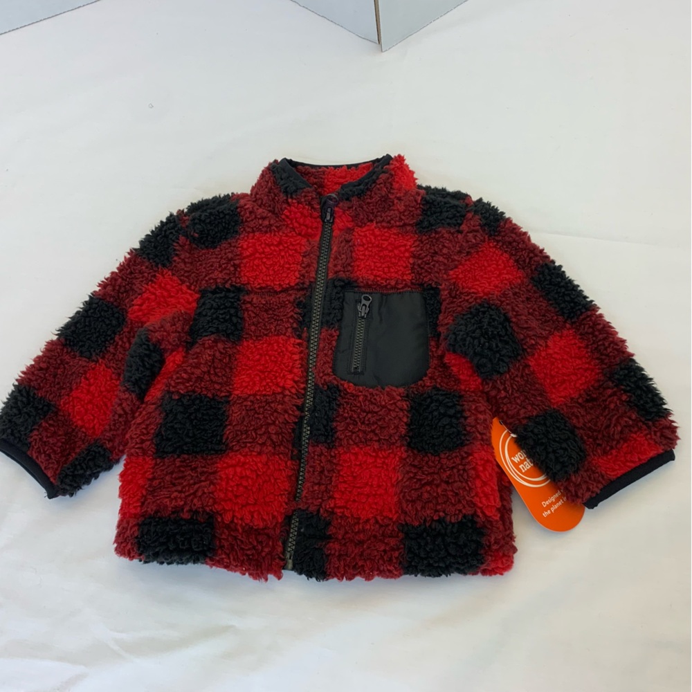 Wonder nation toddler boys 12m Black and Red Sherpa Jacket.